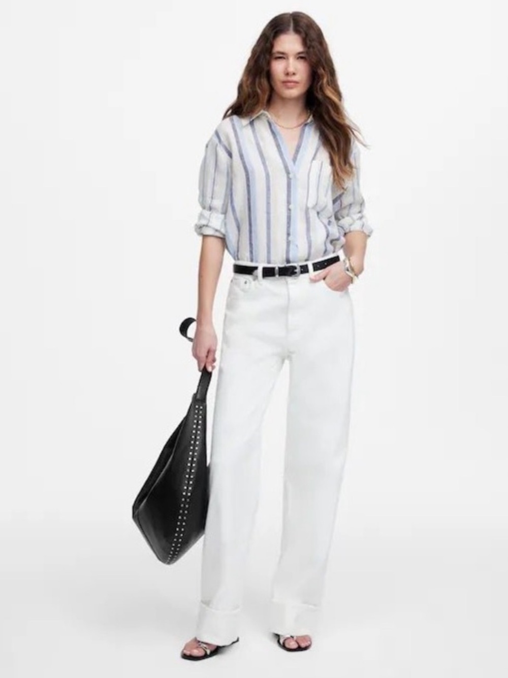 Madewell Low Slung Baggy Jeans Pure White Rigid Wide Leg Relaxed Size 30 NWT